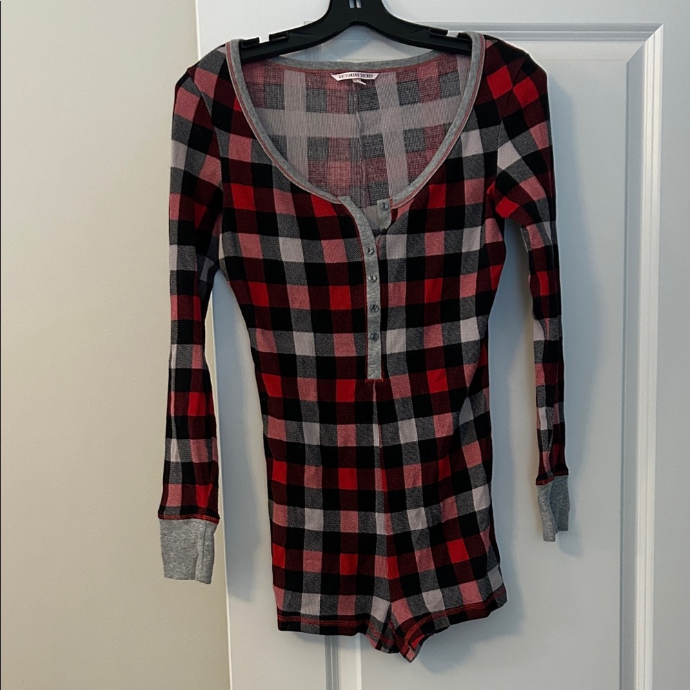 Victoria’s Secret Plaid Long Sleeve Romper pajama